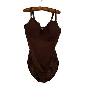 Delta Burke Brown Shapewear Sheer Bodysuit Underwire Firm Control Plus Sz 3X